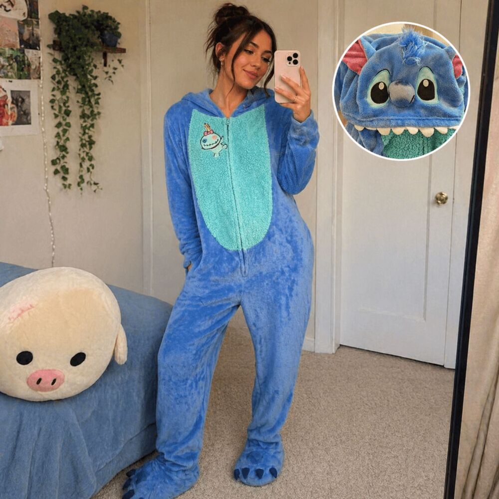 Disney Stitch One Piece Pajamas Women S Blue Lilo & Stitch Adult